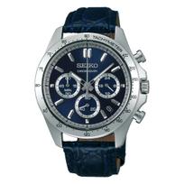 SEIKO SELECTION Chronograph Quartz Navy Leather Strap Men's Watch SBTR019 mėlyna