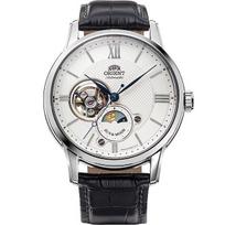 ORIENT Vyriškas laikrodis RN-AS0003S (KLASIKINIS SUN&MOON Pusiau skeletas) Apvalus laikrodis juodas nerūdijantis