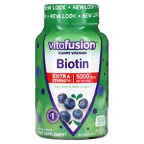VitaFusion, biotin, extra strength, natural blueberry, 5,000 mcg, 100 gummies (2,500 mcg per gummy)