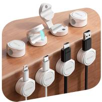 8 magnetinių kabelių laikiklių kabeliui, lygūs kabelių spaustukai su stipriu USB kabelio sieniniu laikikliu, suderinami su pele, klaviatūra, maitinimo, ausinių laidais ir balti balta