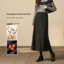 Hstyle Wool Blend Herringbone Commuter Midi Skirt M black