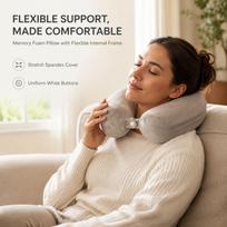 Cylindrical Memory Foam U Shaped Neck Pillow Flexible Frame Office Travel Support 66x10CM tamsiai mėlyna spalva