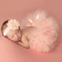 2Pcs/Set Newborn Girls Tutu Skirts For Photoshoot Cute Baby Girls Fluffy Bow Cake Skirts+Headband Sets Infant Photography Props (as the picture,0-3M) beige