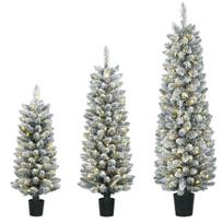 3 LED Kalėdų eglučių rinkinys su sniegu, siauros, PVC šakos, 90/120/150 cm