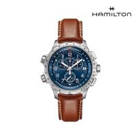 [Hamilton] H77922541 Khaki Aviation X-Wind GMT Chrono Quartz 46mm Blue Dial Brown Leather Men's Watch