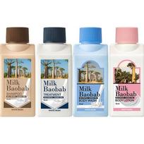 Milk Baobab White Musk Kelioninis rinkinys, šampūnas + kūno prausiklis + gydymas + kūno losjonas(70 ml) Korėjos kosmetika gray