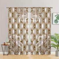 Luxury Pearl Gold Flower Diamond Rose Girl Window Curtains Blinds for Living Room Kids Bedroom Home Decor Door 2Pieces Office W60 X H150(CM)X2&Grommet Top