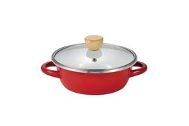 Pearl Metal Pot Red 16cm Enamel Glass Lid Petit Cook HB-4875 raudona