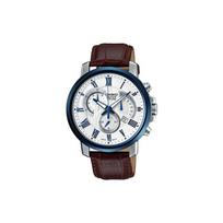 Casio Life Waterproof Quartz Movement Leather Strap Japanese and Korean Watch Men's Watch White Dial BEM-520BUL-7A3 balta