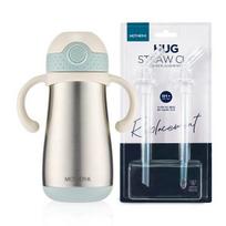 Mother K Hug Insulated Straw Cup 350ml + 2 straw refills, mint, 1 set white