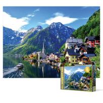 2000 piece jigsaw puzzle - Hallstatt village with lake and mountains, popular Korean puzzle white