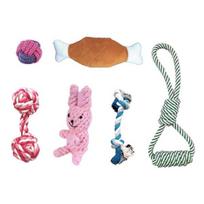 Lala Pet dog thread teeth grinding tartar removal tug play toy 6-piece set, 6-piece rabbit set pink