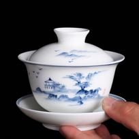 MULTIPOTENT Hand-painted Blue & White Porcelain Sancai Gaiwan white