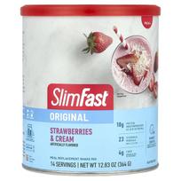 SlimFast, Original, Maisto pakaitalo kokteilio milteliai, Braškių ir grietinėlės skonio, 12,83 uncijos (364 g)
