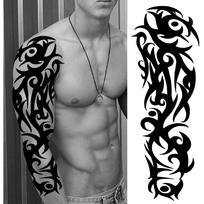 Tribal Totem laikinos tatuiruotės rankovės vyrams Moterys suaugusiems netikros gėlės pečių tatuiruotės lipdukas Juodos kaukolės tatuiruotės didelės visos rankos white