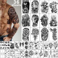 Yazhiji 36 lapai Laikinos tatuiruotės lipdukai 12 netikrų kūno, rankų, krūtinės, pečių vyrams ar moterims 24 maži juodi black