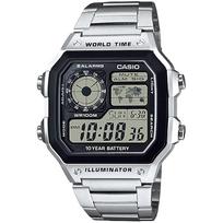 CASIO World Time digital wristwatch AE-1200WHD-1AV mens metal band silver overseas model gray
