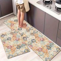 1 vnt Vintage Boho gėlėmis margintas virtuvės kilimėlis Minkštas sutirštintas virtuvės grindų kilimėlis, atsparus vandeniui, neslidus, alyvai atsparus grindų kilimėlis. 160*200cm black