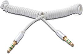 Audio laidas 3.5mm stereo lizdas, 150cm, baltas, spiralinis
