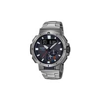 Casio PRO TREK Serija-Diskualinis Dvigubas Ekranas Metalinis Lauko Alpinizmo Radijo Bangomis Valdomas Saulės Energija Varomas Sportinis Vandeniui Atsparus Kvarcinis Mechanizmas Titano Apyrankė PRW-70YT-7PRD juoda
