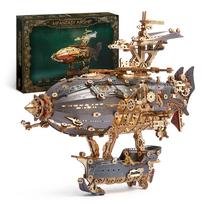 FUNPOLA 3D Dėlionė Medinė Dėlionė Fantazijos Dirigablis Steampunk PASIDARYK PATS Kūrybinis Rinkinys Konstruktorius Edukacinis Žaislas su LED Lemputėmis Suaugusiems ir Vaikams Sudėtingas Modelis pilka spalva