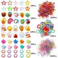 1110pcs Dopamine Women's Cute Colorful Hair Accessories Set - Elastic Flowers and Star Shaped Clips, Non Marking Ponytail Fixing Device, No Box 1110PCS red