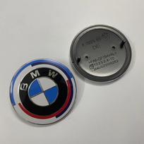 BMW 50th Anniversary Front (82mm) & Rear (74mm) Logos - Original Kith Limited Edition Co-branded Set Three holes, 50th Anniversary Edition gray