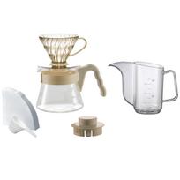 HARIO V60 Color Brew with Kettle Hand Drip Set Includes glass measuring 40 paper recipe and Natural Beige (1-2 cups) - heat-resistant server, spoon, white