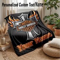 Harley-Davidson individualizuotas flanelinis pledas Spausdinkite savo vardą Tekstas Minkštas šiltas pledas Šventinė dovana 100cmx150cm