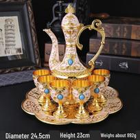 Shangqi Exquisite Printed Wine Decanter, Glass, and Flat Plate Set brown