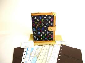 Authentic LOUIS VUITTON Multicolor Black Leather Small Ring Agenda Cover #9852  Open box