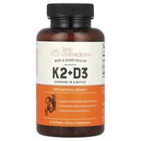 Live Conscious, K2+D3, Bone & Heart Health, 60 softgels
