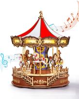 ROBOTIME 3D Dėlionė 3D Medinė Dėlionė Medinė Dėlionė su LED Šviesa Surinkimas Muzikos Dėžutė Klasikinė Karuselė Rankdarbių Rinkinys Pasidaryk Pats Rankdarbiai Interjeras Praleisti Laiką beige