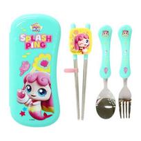 Leburn Mysterious Catch Nipping Fondant Ping All-in-one Corrected Chopsticks Set, Spoon + Chopsticks + Fork + Case, 1 Set, Korean popular tableware blue