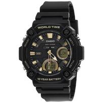 Casio World Time AEQ-120W-9AV Analog Digital Wristwatch Black 10-Year Battery black