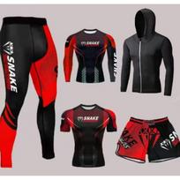 Men Women Boxing Compression Training Suit UFC MMA Muay Thai Gym Fitness 5 Piece Set XXXXXL black