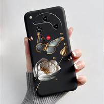 Dėklas Nubia Focus 2 5G Z2462N, prabangus madingas drugelių ir gėlių raštas, minkštas TPU silikonas, juodas dangtelis ZTE Nubia Focus2 telefonui ZTE Nubia Focus 2 5G black