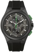 Bulova Maquina Sport Chronograph Quartz Watch with Black Stainless Steel Matte Black Silicone and Sapphire Black Strap with Green Men's Ion-Plated gray