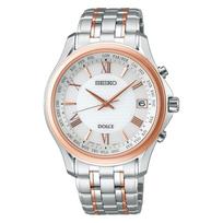 [Seiko laikrodis] Dolce Solar Radio Titanium Model Platinum Diamond Shield Baltas ciferblatas lenktas safyro stiklas SADZ202 vyriškas sidabras