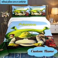 Custom Name Friendship Shrek Bedding Set 3pcs, Bedding Set Including 1pc Duvet Cover And 2pcs Pillowcases for Bedroom, Dormitory Gift 135cmx200cm white