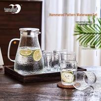 Hammered High Borosilicate Glass Pitcher & Tumbler Set gray