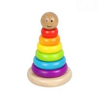 [Todoribro] Medinis žiedų dėliojimo/Spalvų ir formų derinimo/Ding-Dong-Dang ksilofonas (3 tipai), Korėjietiški kūdikių žaislai Smile Wooden Ring Stacking Toy yellow