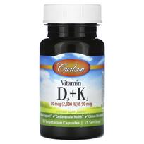 Carlson, vitaminas D3 + K2, 30 daržovių kapsulių