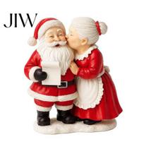 Santa And Mrs. Claus Figurine Mr. Hand-Painted Christmas Resin Ornament Couple Gingerbread Man Elk Statue for Holiday Table Mantel Decor 15cm A beige
