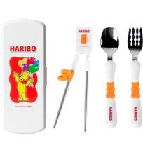 Haribo baby cutlery spoon + fork + chopsticks + case set, orange, spoon + fork + chopsticks + case, Korean popular tableware white