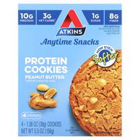 Atkins, anytime snack, protein cookie, peanut butter, 4 cookies, 39 g (1.38 oz) each