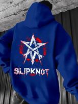 Slipknot Graphic Print Hoodie Sweatshirt - Navy Blue Casual Pullover with White Star Design S blue