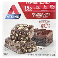 Atkins, Baltyminis maisto pakaitalo batonėlis, Dvigubo šokolado brownie batonėlis, 5 batonėliai, 1,69 oz (48 g)