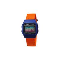 CASIO Custom Collection Kvarcinis Mechanizmas Nailoninis Dirželis Laikrodis Vyriški Laikrodžiai Juodas Ciferblatas F-91WM-2A(Watch5--) Navy Pink Gradient Strap blue