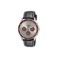 Casio Standard Series Business Fashion Three-Eye Chronograph Quartz Movement Genuine Leather Strap Men watches Silver MTP-1374L-7A1 Random Watch Box,Red Black Strap gray
